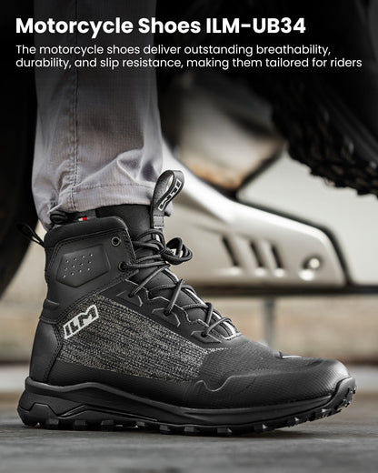 Men's Black Motorbike Riding Shoes Lightweight Breathable Ankle Support