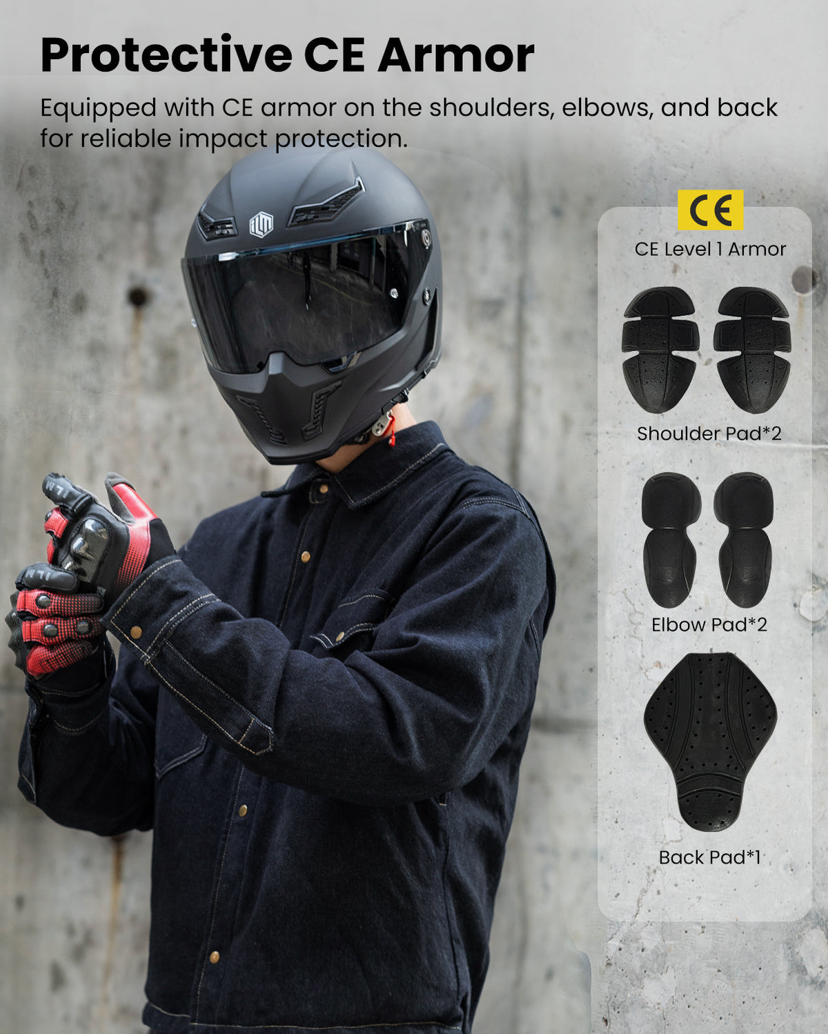 Motorcycle Shirt Denim Jacket for Men with CE Armor Mesh Liner Lightweight Motorbike