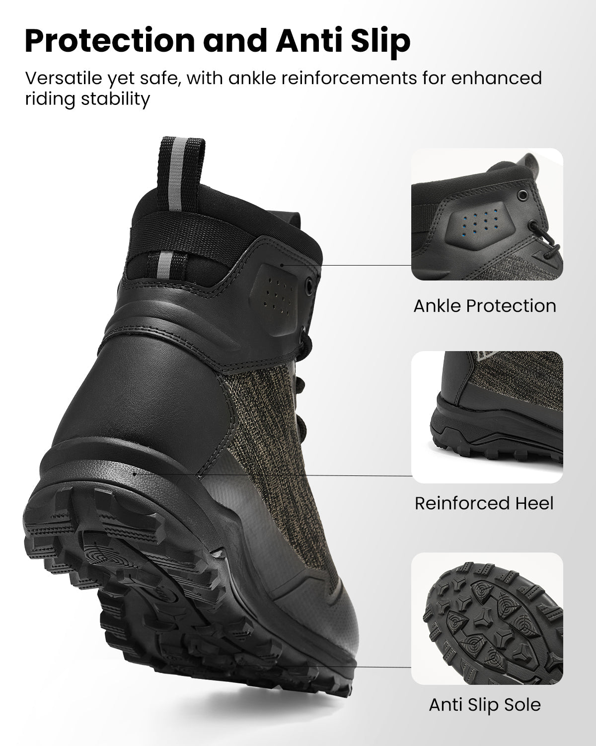 Men's Black Motorbike Riding Shoes Lightweight Breathable Ankle Support